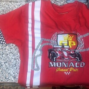 Vintage Cotton Monaco T Shirt Red White Black Yellow Car Race Grand Prix Boy Kid
